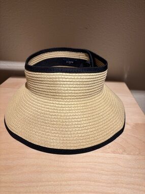 J. Crew Packable Straw Visor in Neutral Natural with Black Trim